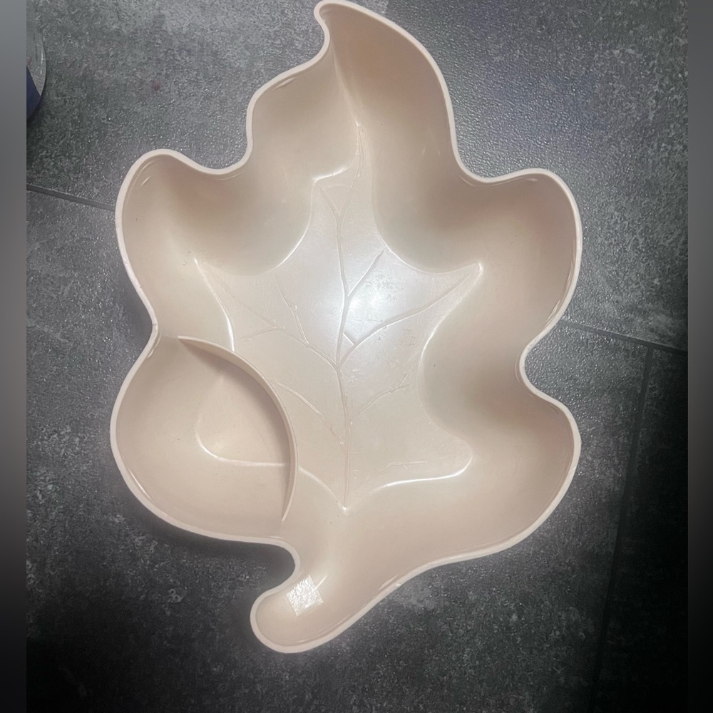 New! Vintage! Small Leaf ๐ Hard Plastic Chip and Dip Server - Picture 1 of 3